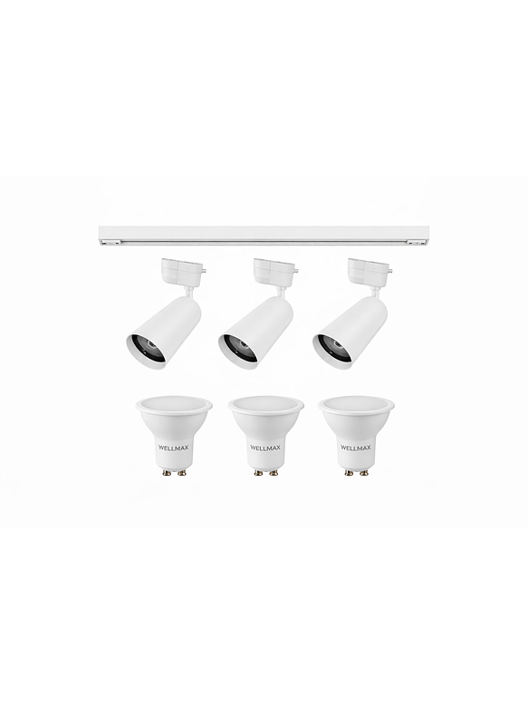 Kit Riel Monofásico 1 Metro + 3 Focos GU10 Cálida Blanco 1