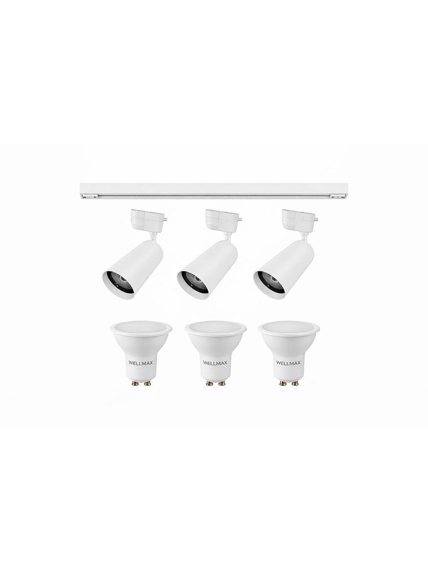 Kit Riel Monofásico 1 Metro + 3 Focos GU10 Cálida Blanco 1