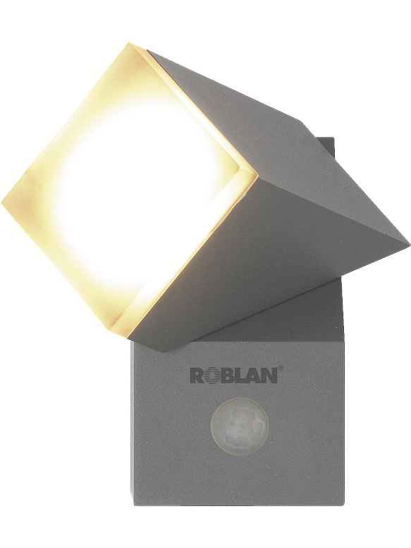 Aplique LED Exterior ROBLAN 8W con Sensor PIR Luz Cálida IP54 Plata 1