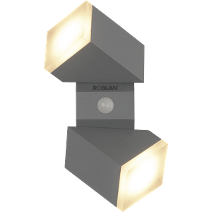 Aplique LED Exterior ROBLAN Bifocal con Sensor PIR 12.5W Luz Cálida IP54 Plata