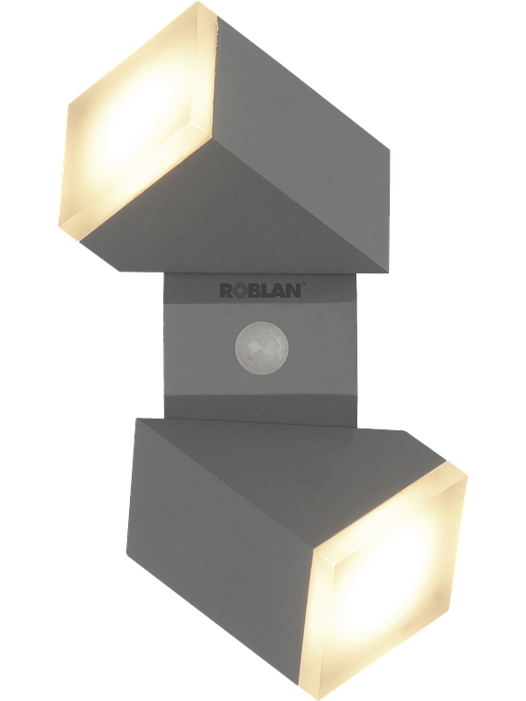 Aplique LED Exterior ROBLAN Bifocal con Sensor PIR 12.5W Luz Cálida IP54 Plata 1