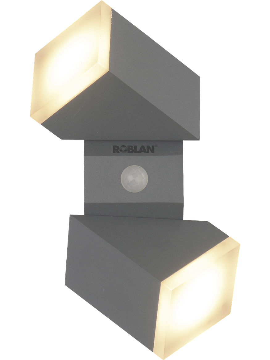 Aplique LED Exterior ROBLAN Bifocal con Sensor PIR 12.5W Luz Cálida IP54 Plata 1