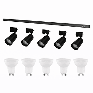 Kit Riel Monofásico Negro 2m 5 Focos GU10 Luz Cálida