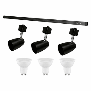 Kit Riel Monofásico Negro 1m 3 Focos GU10 Luz Cálida
