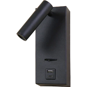 Aplique Lectura LED ROBLAN AKADEMI 3W Negro Luz Cálida USB A+C Orientable