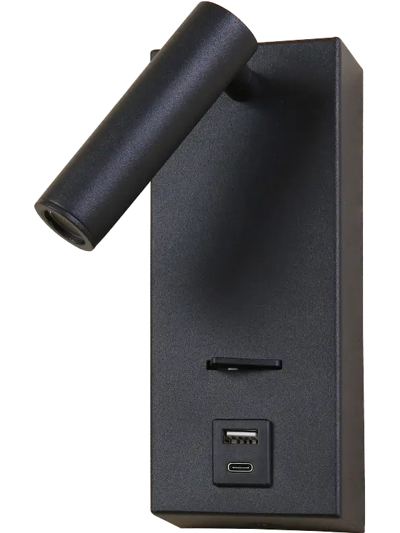 Aplique Lectura LED ROBLAN AKADEMI 3W Negro Luz Cálida USB A+C Orientable 1