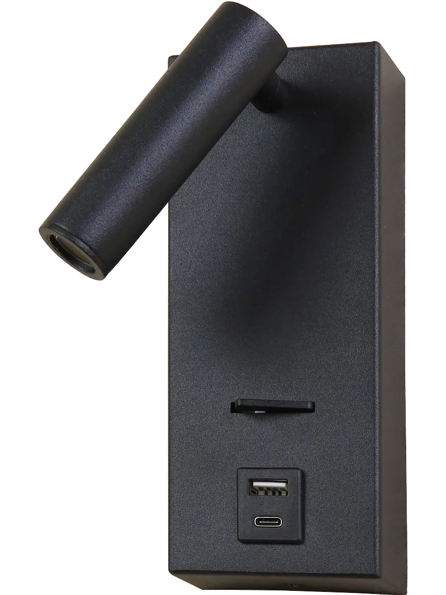 Aplique Lectura LED ROBLAN AKADEMI 3W Negro Luz Cálida USB A+C Orientable 1