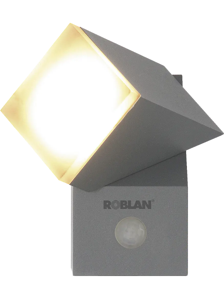 Aplique LED Exterior ROBLAN Z NU 1 Foco 8W Sensor PIR IP54 Luz Cálida Plata 1