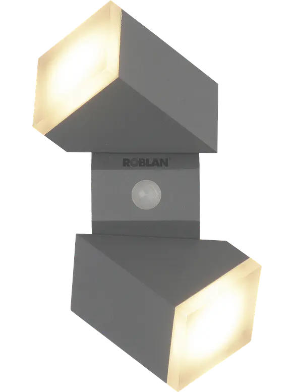 Aplique LED Exterior ROBLAN Z NU 2 Focos Sensor PIR 12.5W Luz Cálida IP54 Plata 1