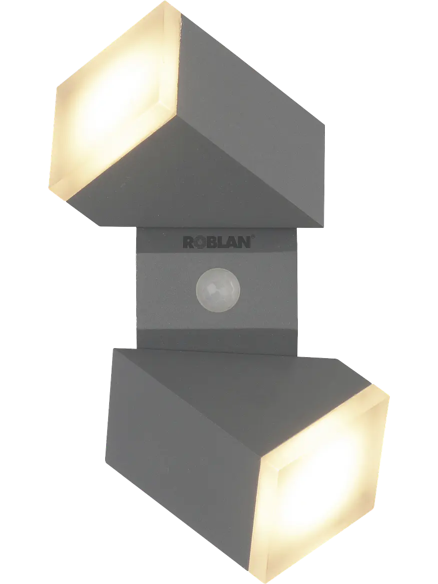 Aplique LED Exterior ROBLAN Z NU 2 Focos Sensor PIR 12.5W Luz Cálida IP54 Plata 1