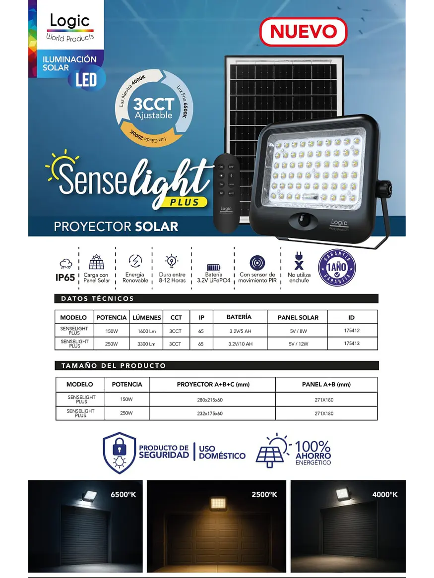 Proyector Solar LED 150W SenseLight Plus 3CCT Sensor Movimiento Control Remoto IP65 2