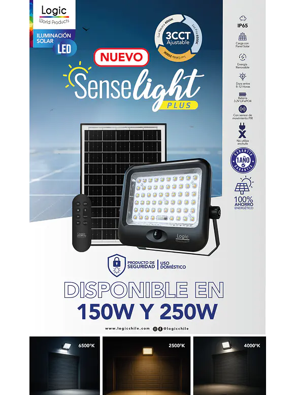 Proyector Solar LED 150W SenseLight Plus 3CCT Sensor Movimiento Control Remoto IP65 5