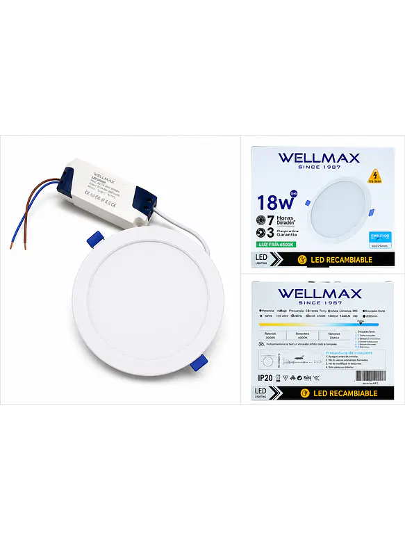 Panel LED Embutido 18W con Kit de Emergencia 1800Lm Luz Fría 2