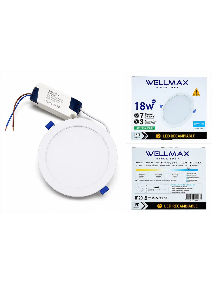 Panel LED Embutido 18W con Kit de Emergencia 1800Lm Luz Fría 2