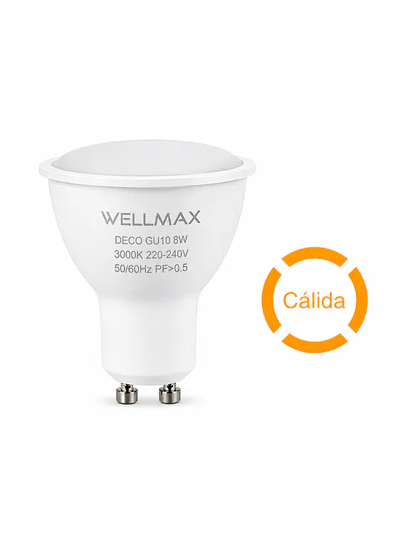 KIT 10 Ampolletas LED GU10 8W 3000K 720Lm WELLMAX 3
