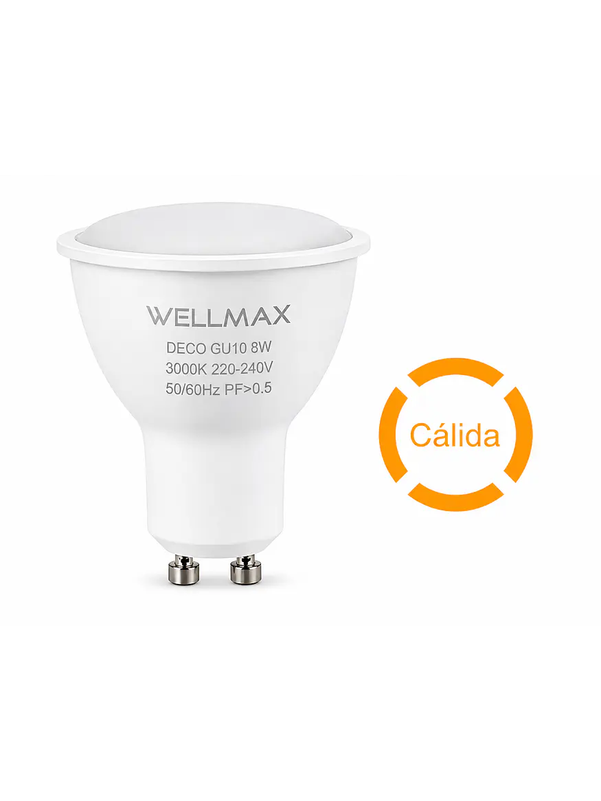 KIT 10 Ampolletas LED GU10 8W 3000K 720Lm WELLMAX 3