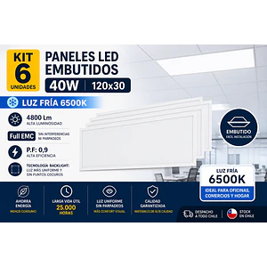 KIT 6 Paneles LED Backlight 40W 30x120 6500K Embutido