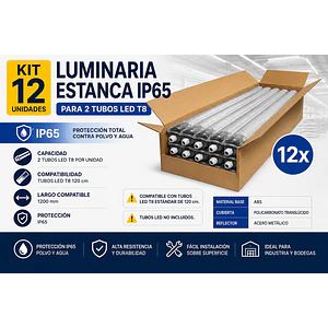 Kit 12 Equipo Estanco para tubo LED IP65 2xT8 120cm