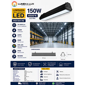 Luminaria Lineal Hermética LED High Bay 150W Luz Fria 6500K IP65