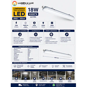 Equipo Estanco LED 18W Luz Fria 6500K IP65 60cm