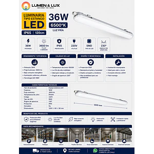 Equipo Estanco LED 36W Luz Fria 6500K IP65 120cm