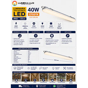 Equipo Estanco LED 40W Luz Cálida 2700K IP65 120cm