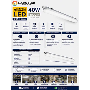Equipo Estanco LED 40W Luz Neutra 4000K IP65 120cm