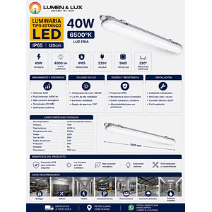 Equipo Estanco LED 40W Luz Fria 6500K IP65 120cm