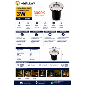 Foco Embutido Piso LED COB 3W Luz Cálida 3000K IP67
