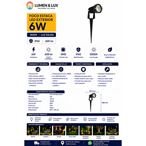 Foco Estaca LED Exterior 6W 3000K IP65 Jardín