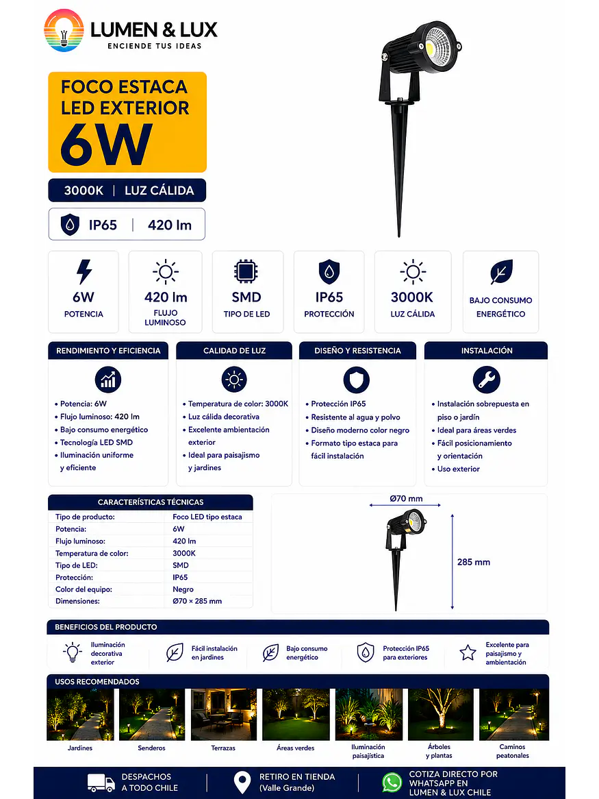 Foco Estaca LED Exterior 6W 3000K IP65 Jardín 2