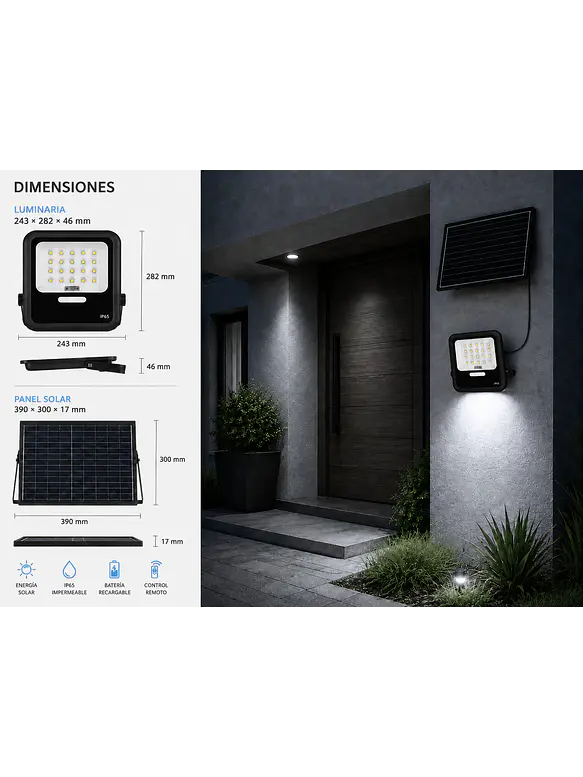 Proyector Solar LED SOL Light 150W Luz Fría IP65 Control Remoto 3