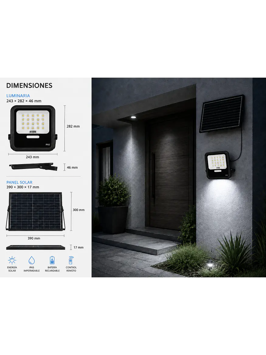 Proyector Solar LED SOL Light 150W Luz Fría IP65 Control Remoto 3