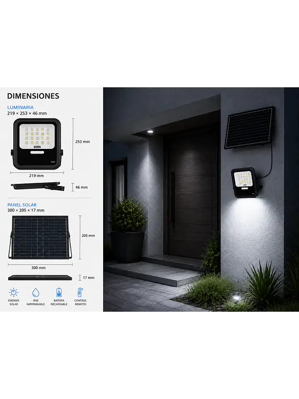 Proyector Solar LED SOL Light 100W Luz Fría IP65 Control Remoto 3