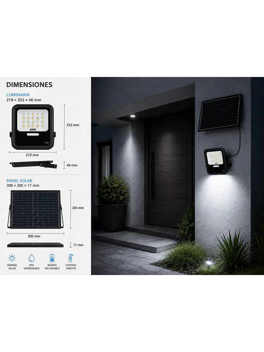 Proyector Solar LED SOL Light 100W Luz Fría IP65 Control Remoto 3