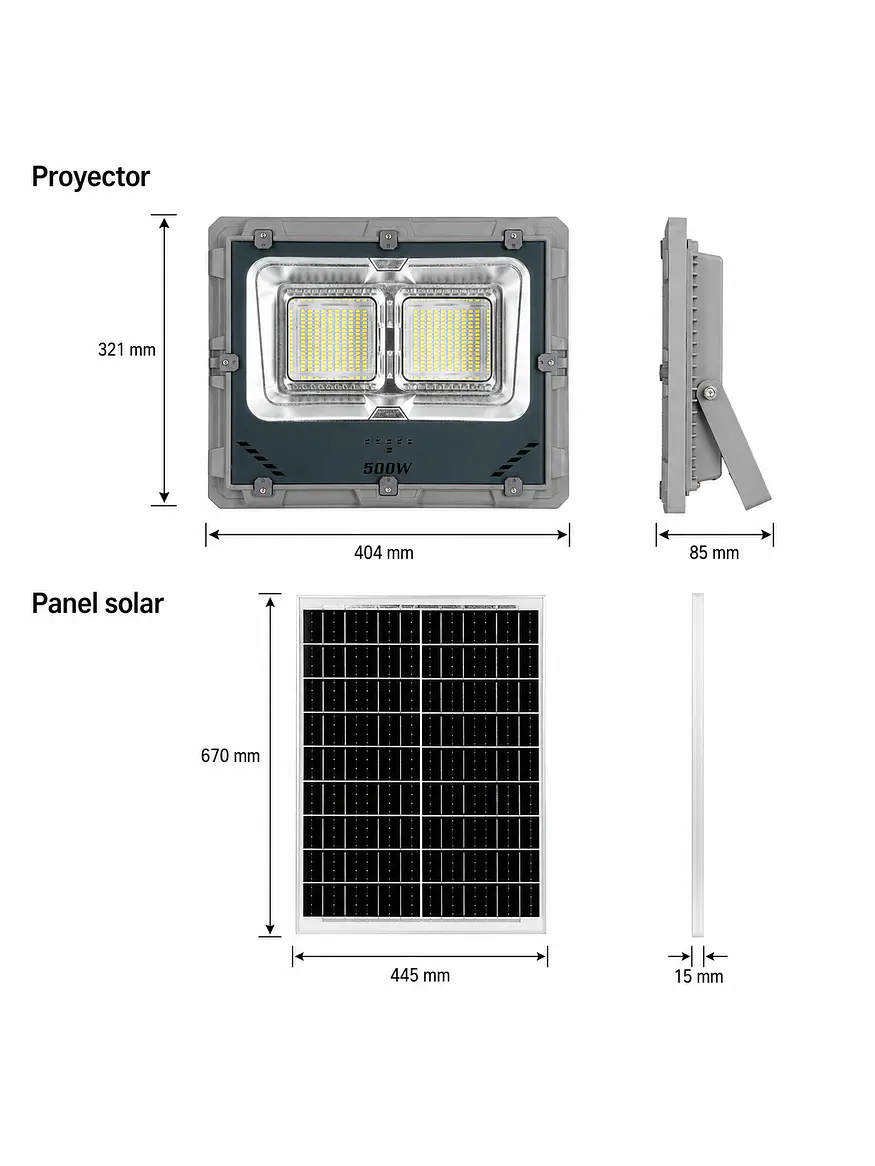 Proyector Solar LED ALTA POTENCIA 500W Luz Fría IP65 Cable 4 Metros 3