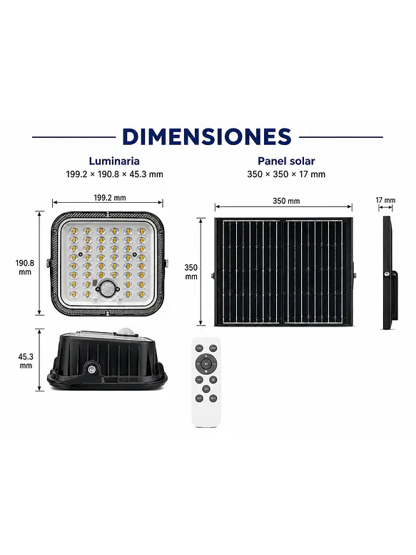 Proyector Solar LED SenseLight 100W Luz Fría IP65 Control Remoto 3