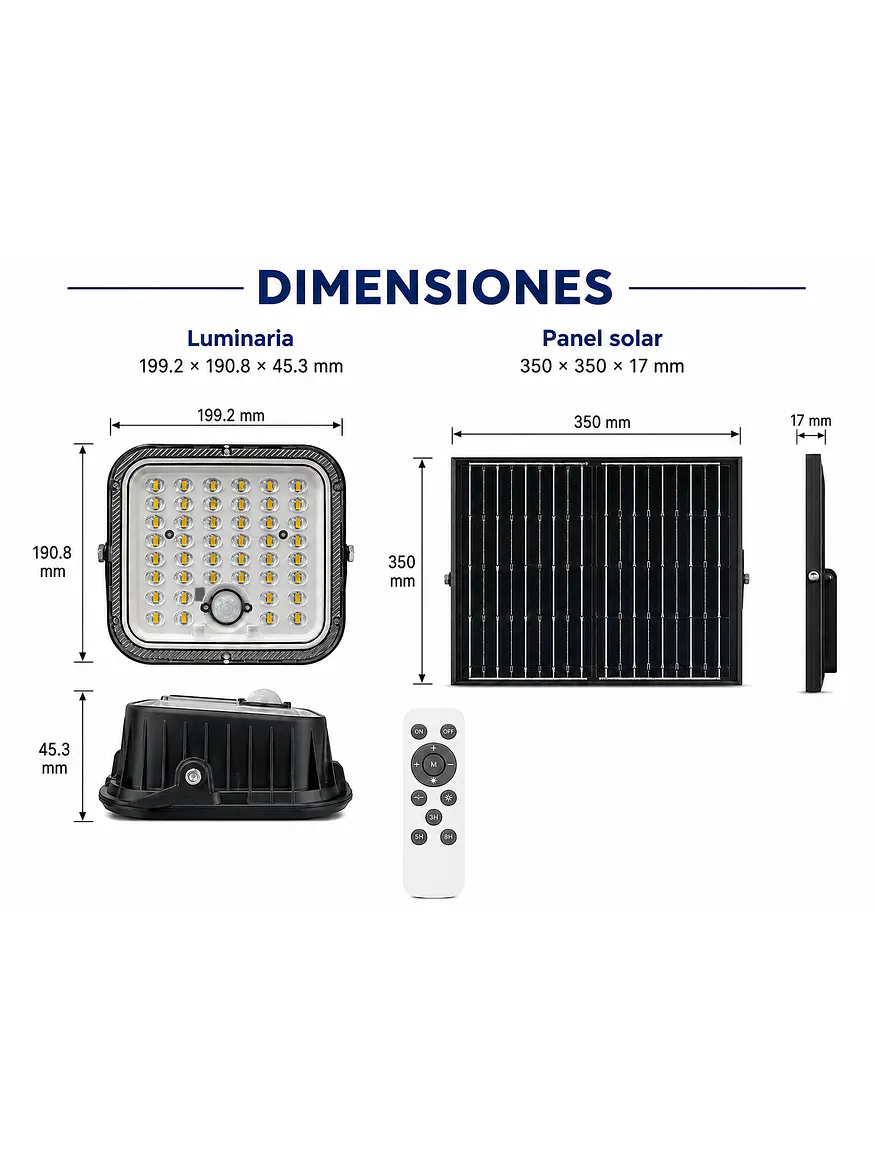 Proyector Solar LED SenseLight 100W Luz Fría IP65 Control Remoto 3
