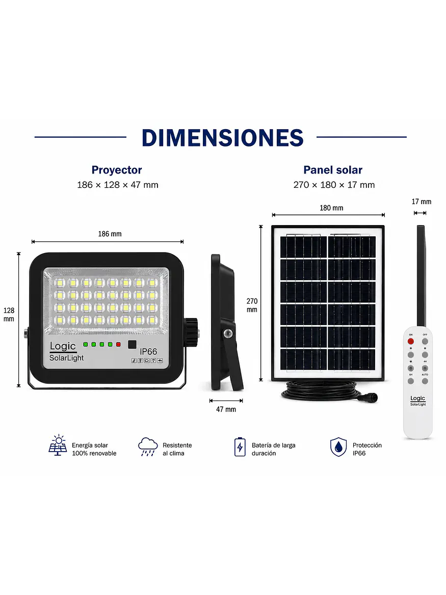 Proyector Solar LED EcoLuz 50W Luz Fría IP66  3