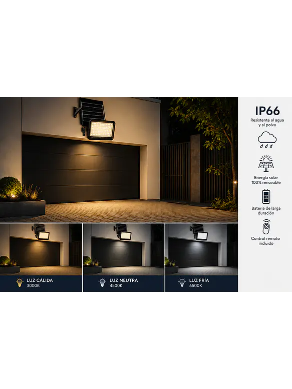 Proyector Solar LED EcoLuz Plus 100W Luz Cálida / Luz Neutra / Luz Fría IP66 2