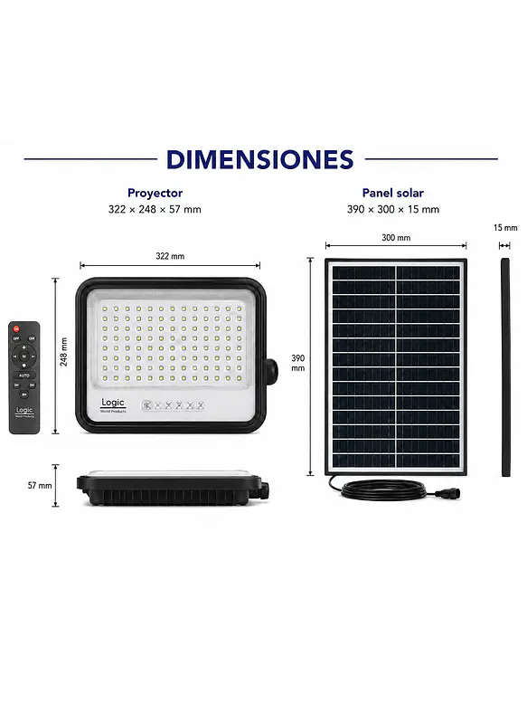 Proyector Solar LED EcoLuz Plus 150W Luz Cálida / Luz Neutra / Luz Fría IP66  3