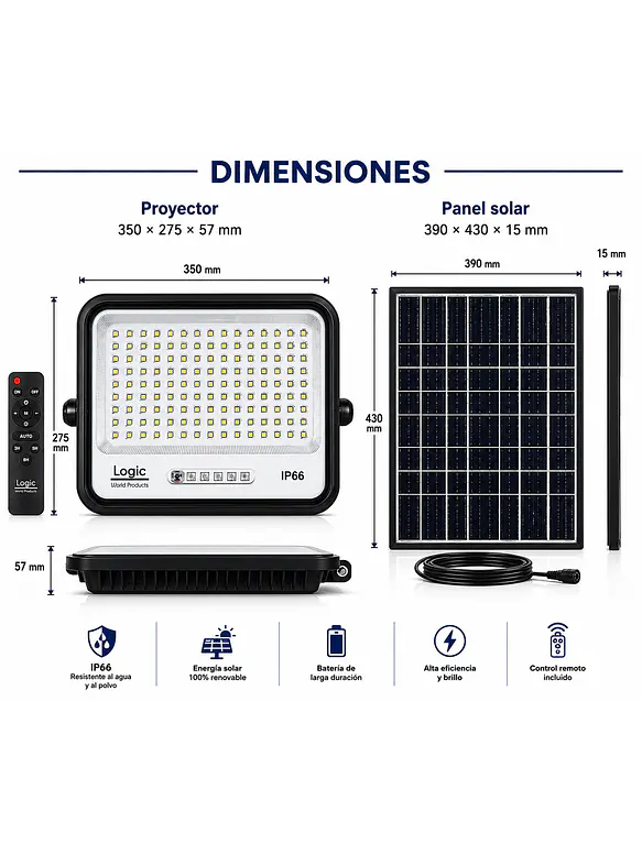 Proyector Solar LED EcoLuz Plus 200W Luz Cálida / Luz Neutra / Luz Fría IP66 3