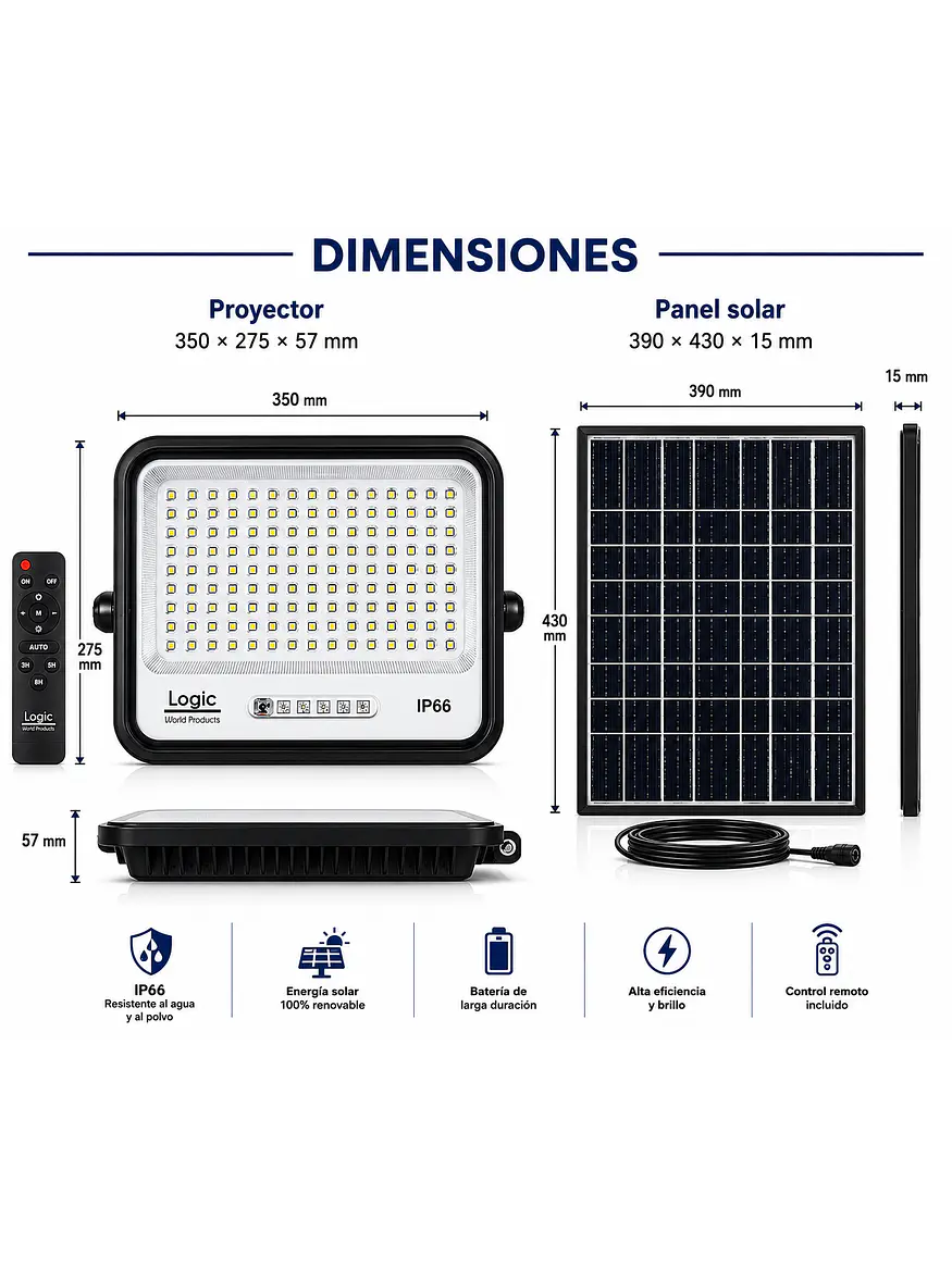 Proyector Solar LED EcoLuz Plus 200W Luz Cálida / Luz Neutra / Luz Fría IP66 3