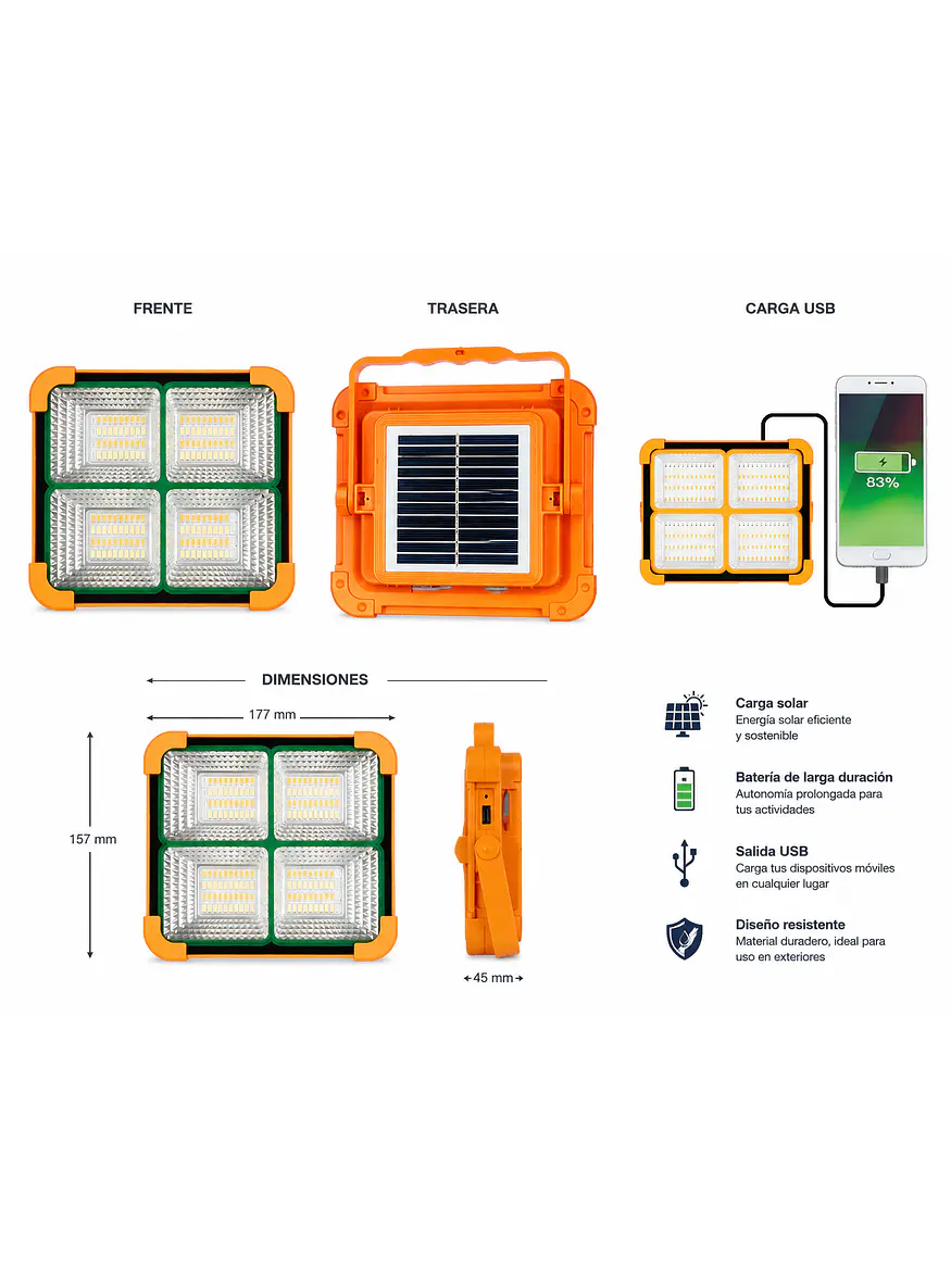 Luminaria Solar Portátil S19 100W Luz Fría / Luz Cálida Emergencia IP65 3