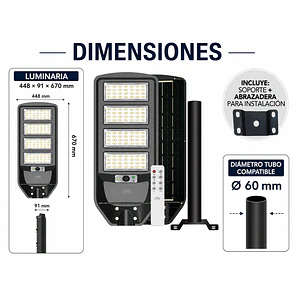 Luminaria Solar Peatonal S02 NEW 200W Luz Fría Sensor Movimiento IP65
