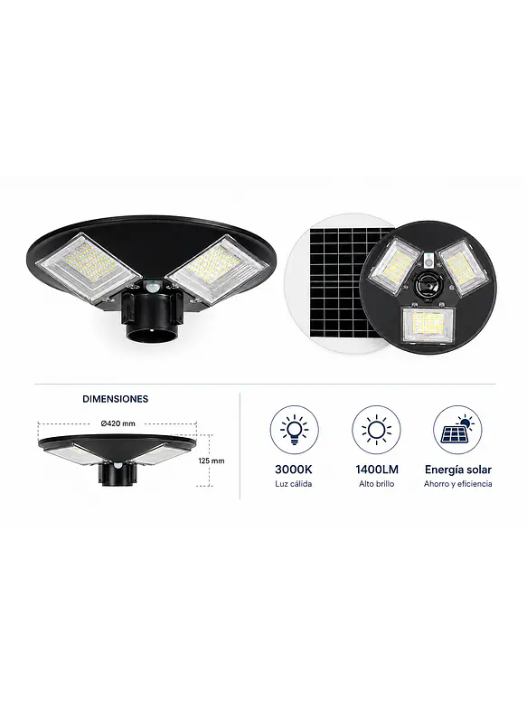 Luminaria Solar Tipo Pagoda 150W Luz Cálida IP65 2
