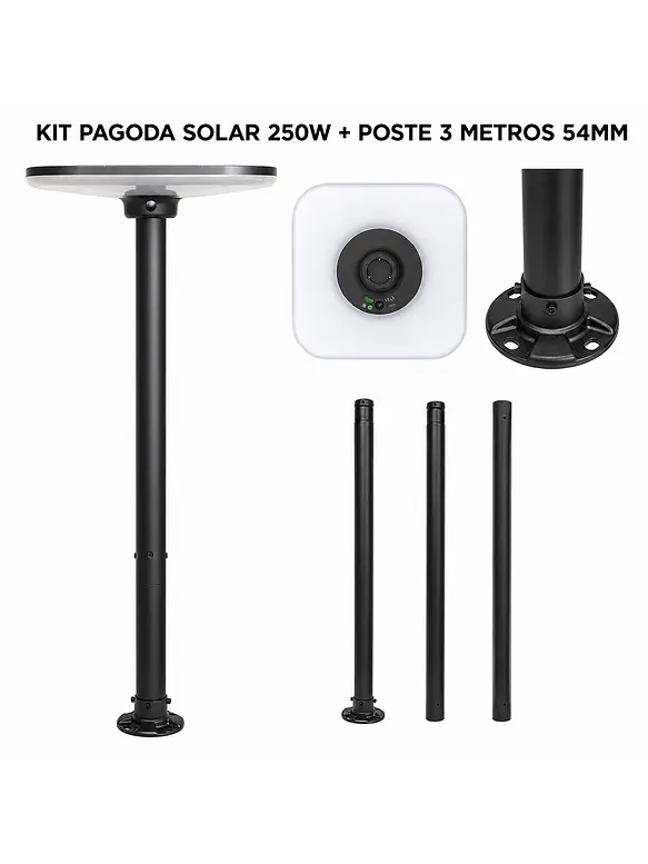Kit Pagoda Solar Cuadrada 250W + Poste 3 Metros IP65 3