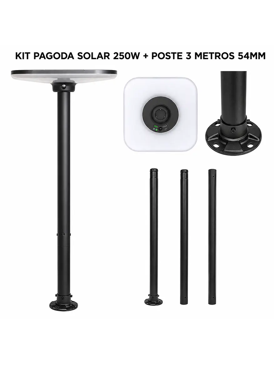 Kit Pagoda Solar Cuadrada 250W + Poste 3 Metros IP65 3