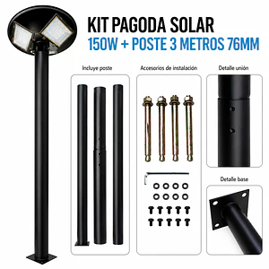 Kit Pagoda Solar S07 150W Luz Fría + Poste 3 Metros