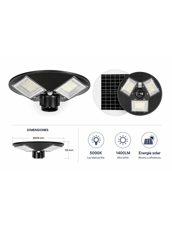 Kit Pagoda Solar S07 150W Luz Fría + Poste 3 Metros 2